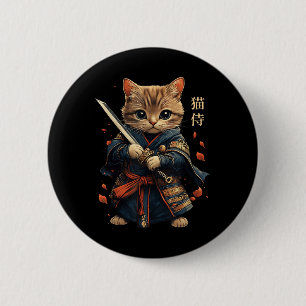 Badge Rond 5 Cm Chat Guerrier Japonais Samurai Chat Tattoo Kawaii 