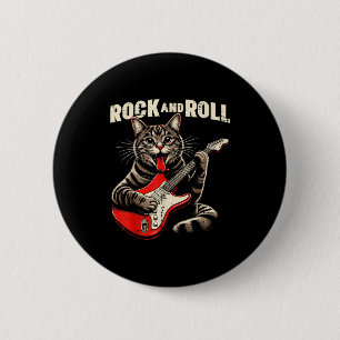 Badge Rond 5 Cm Chat Guitare Électrique Rock And Roll Rocker Chato
