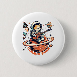 Badge Rond 5 Cm Chat guitariste astro Cosmic Purr