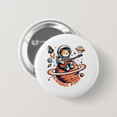 Badge Rond 5 Cm Chat guitariste astro Cosmic Purr (Devant & derrière)