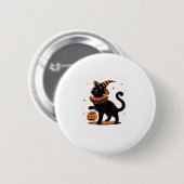 Badge Rond 5 Cm Chat Halloween Funny Saison Éffrayante Chat Witch (Devant & derrière)