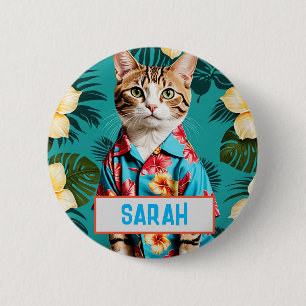 Badge Rond 5 Cm Chat Hawaiian chemise, amoureux des chats, femme d
