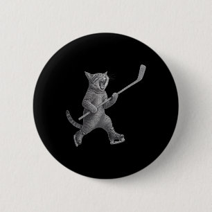 Badge Rond 5 Cm Chat jouant au bâton de hockey sur glace Funny Ska