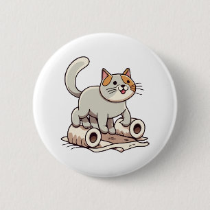 Badge Rond 5 Cm Chat Jouant avec du Papier Toilette