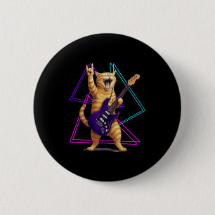 Badge Rond 5 Cm Chat Jouant de la Guitare Rock Star Rock And Roll