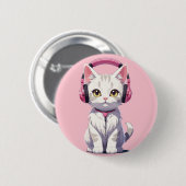 Badge Rond 5 Cm Chat Kawaii avec Casque (Devant & derrière)