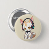 Badge Rond 5 Cm Chat Kawaii avec casque à balancier (Devant & derrière)