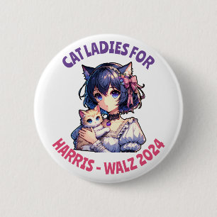 Badge Rond 5 Cm Chat Ladies for Harris and Walz Political Humour