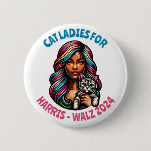 Badge Rond 5 Cm Chat Ladies for Harris and Walz Political Humour