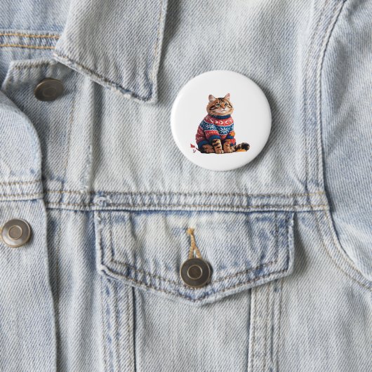 Badge Rond 5 Cm Chat Leaf Automne Bonjour Automne Funny Chat Kitte (En situation)