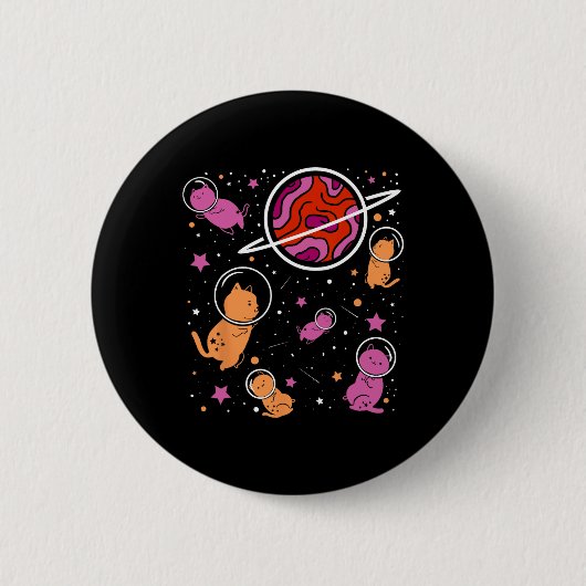 Badge Rond 5 Cm Chat Lesbien Dans L'espace Orange Rose Fierté Lesb (Devant)