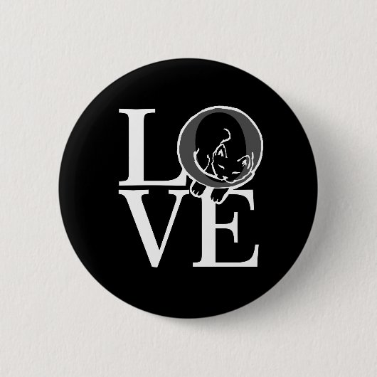 Badge Rond 5 Cm Chat Love sur Décor Noir (Devant)