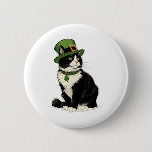 Badge Rond 5 Cm Chat lutin de la Saint-Patrick Chat Shamrock Chato