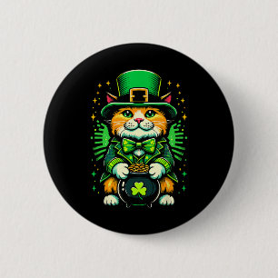 Badge Rond 5 Cm Chat lutin de la Saint-Patrick Chat Trèfle irlanda