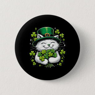Badge Rond 5 Cm Chat Lutin Trèfle St. Patrick Femmes Filles