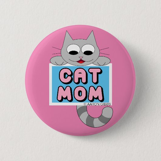 Badge Rond 5 Cm Chat Maman mignonne bouton Amoureux des chats rose (Devant)