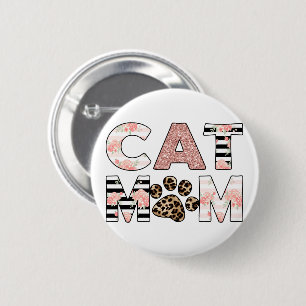 Badge Rond 5 Cm Chat Maman Rose Floral & Leopard Paw