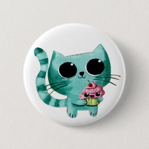 Badge Rond 5 Cm Chat mignon de Kitty avec le petit gâteau de