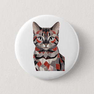 Badge Rond 5 Cm Chat Mignon Élégance Féline Géométrique