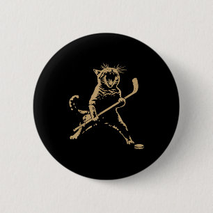Badge Rond 5 Cm Chat Mignon Joueur de Hockey sur Glace Amateur Jou