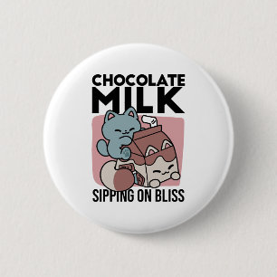 Badge Rond 5 Cm Chat Mignon Lait Chocolat – Boisson Confortable &