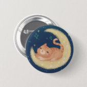 Badge Rond 5 Cm Chat mignon sur la Lune (Devant & derrière)