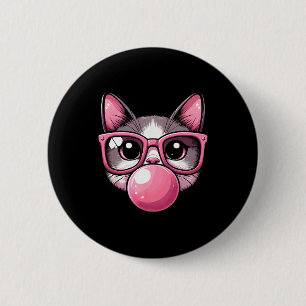 Badge Rond 5 Cm Chat Mignonne Et Drôle Sungles Roses Et Bulle