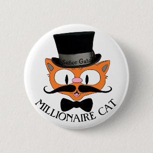 Badge Rond 5 Cm CHAT MILLIONNAIRE Chat de dessin animé avec mousta