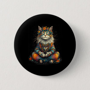 Badge Rond 5 Cm Chat Mystique en Méditation - Artwork Boho Zen - Y