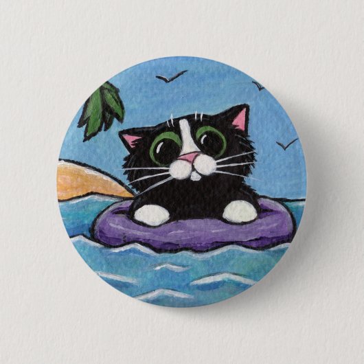 Badge Rond 5 Cm Chat naufragé - bouton d'art de chat (Devant)