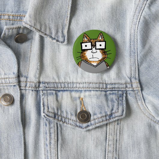 Badge Rond 5 Cm Chat Nerd (En situation)