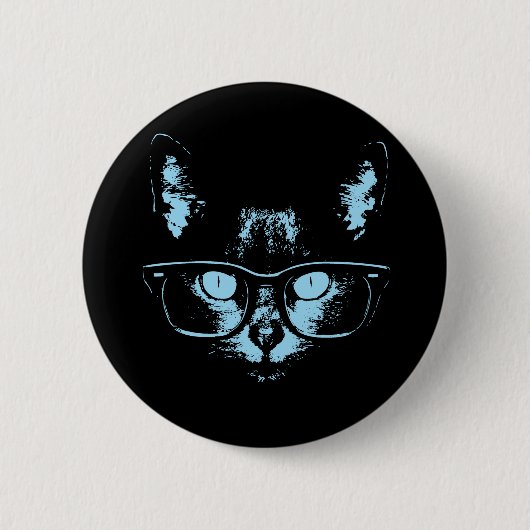 Badge Rond 5 Cm Chat Nerd bleu (Devant)