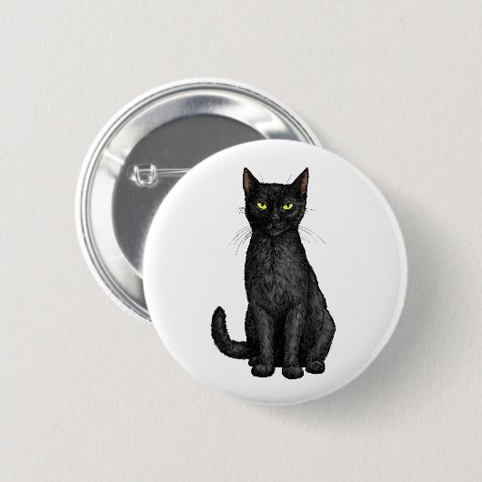 Badge Rond 5 Cm chat noir (Devant & derrière)