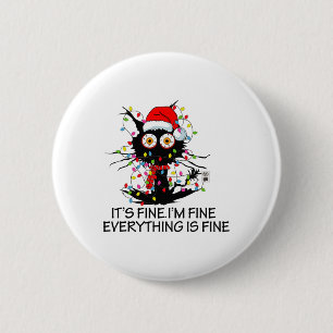 Badge Rond 5 Cm Chat noir amusant Ça va bien Je vais bien Tout va
