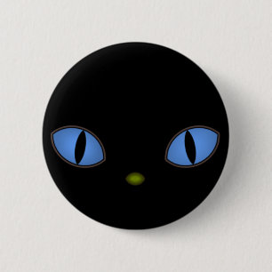 Badge Rond 5 Cm Chat Noir Avec Grands Yeux Bleus