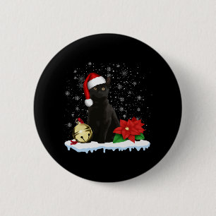 Badge Rond 5 Cm Chat Noir Avec Un Chapeau De Noël Costume Chat De