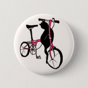 Badge Rond 5 Cm Chat noir de Brompton dans le rose