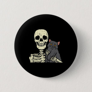 Badge Rond 5 Cm Chat noir d'Halloween sur squelette Costume d'épau