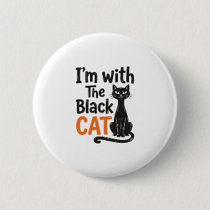 Badge Rond 5 Cm Chat noir drôle gravure vintage Halloween Design