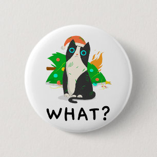 Badge Rond 5 Cm Chat noir drôle, Joyeux chat de Noël Premium