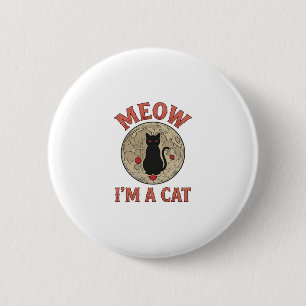 Badge Rond 5 Cm Chat Noir Drôle Lune Vintage Design Halloween_1
