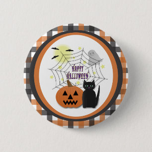 Badge Rond 5 Cm Chat noir et Citrouille pas effrayant Halloween