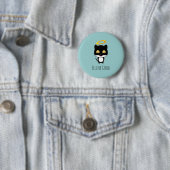 Badge Rond 5 Cm Chat Noir Fundy Pun Avec Halo - Feline Bon (En situation)