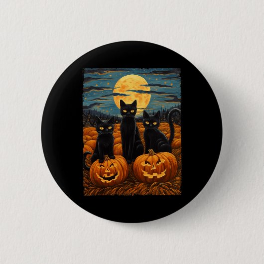 Badge Rond 5 Cm Chat noir Halloween Amoureux de les chats Starry N (Devant)