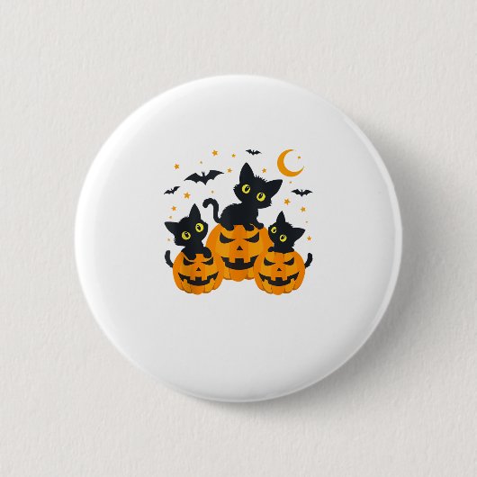 Badge Rond 5 Cm Chat noir Halloween Citrouille nuit Éffrayante (Devant)