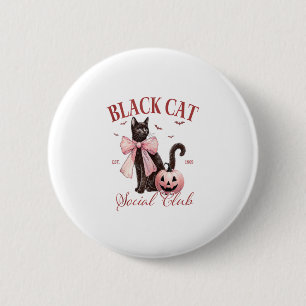 Badge Rond 5 Cm Chat noir Halloween Coquette Social Club Bow rose