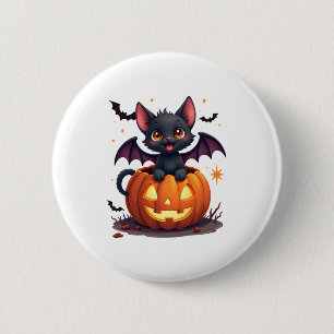 Badge Rond 5 Cm Chat noir mignon avec ailes de chauve-souris Jack-