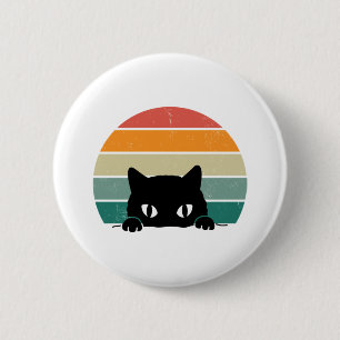 Badge Rond 5 Cm Chat noir Peeking coucher de soleil Vintage