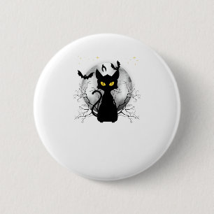 Badge Rond 5 Cm Chat noir Pleines lunes chauves-souris et nuit éto