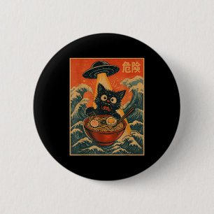 Badge Rond 5 Cm Chat Noir Ramen Alien Ufo Drôle Japonais Kawaii An